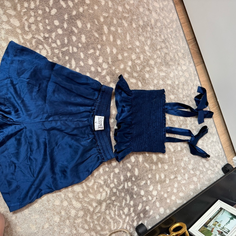 Blue Two-Piece Set with Bow Straps